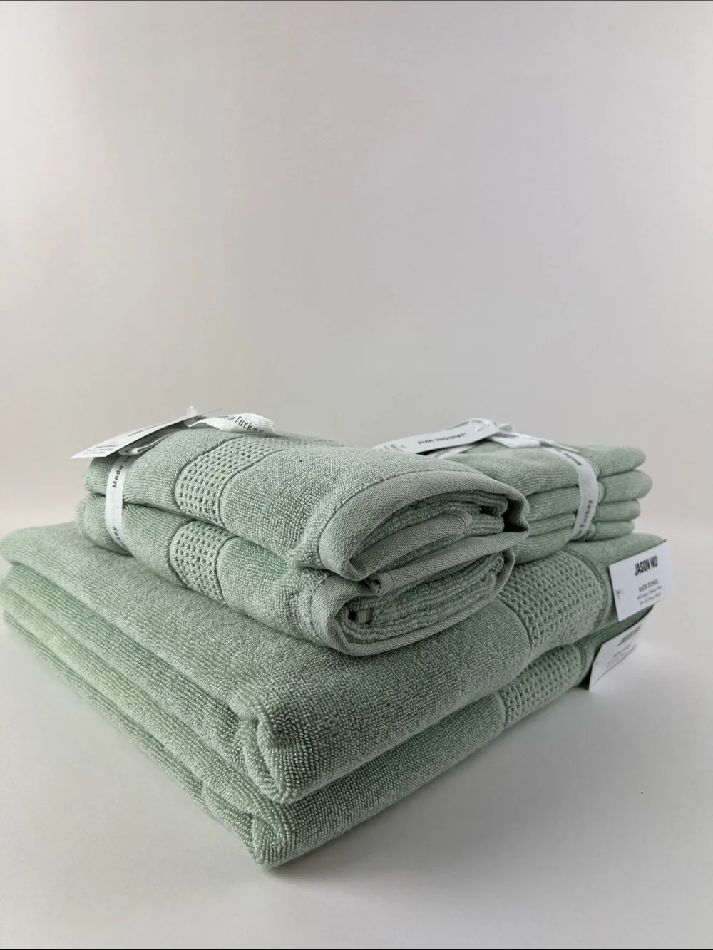 Jason Wu Bath Towel Set Sage Green Soft Cotton Made in Turkey 8 Pc Set NEW
